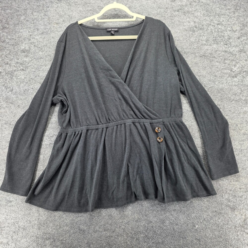Lane Bryant Shirt Womens 18/20 Gray Long Sleeve V Neck